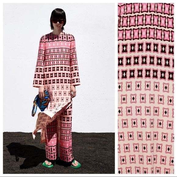 Zara Dresses & Skirts - NWT. Zara Pink Geometric Printed Midi Dress. Size XS.
